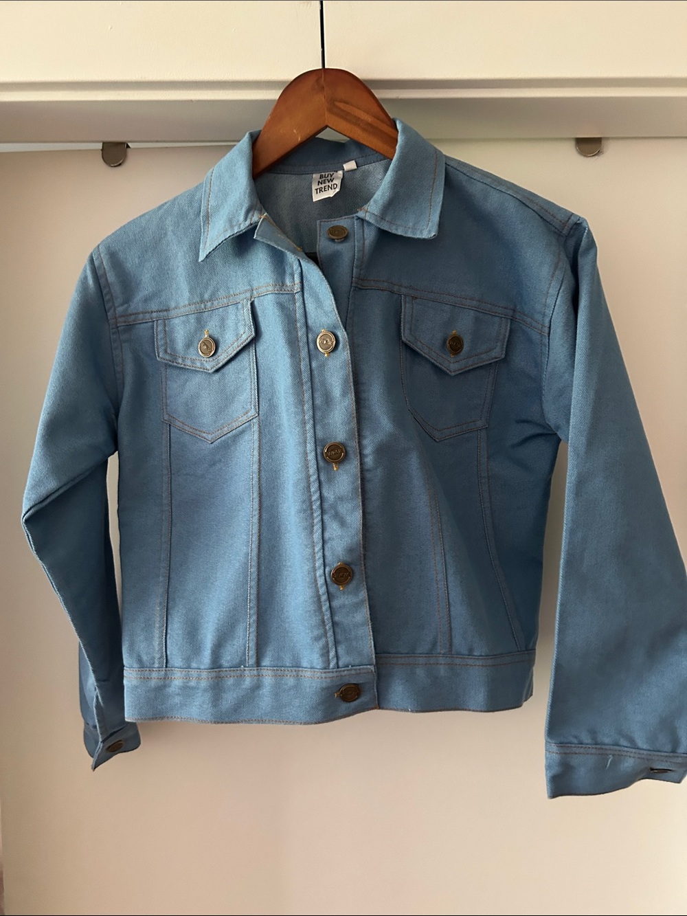 Light Blue Crop Denim Jacket - Casual Button-Up